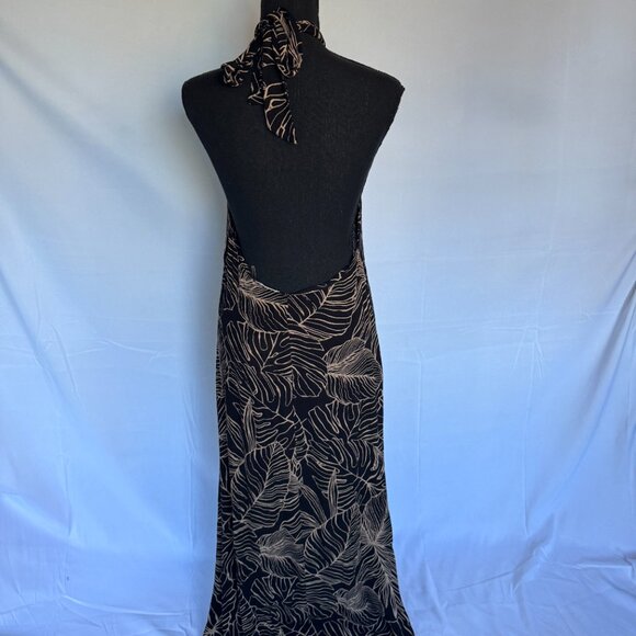 Elan Halter Black and Tan Palm Leaves Dress Hi-Low NWT Medium - 0426 - Picture 4 of 6